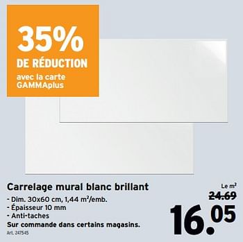 Promoties Carrelage mural blanc brillant - Huismerk - Gamma - Geldig van 10/04/2024 tot 23/04/2024 bij Gamma