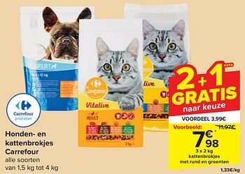 Promoties Kattenbrokjes met rund en groenten - Huismerk - Carrefour  - Geldig van 17/04/2024 tot 23/04/2024 bij Carrefour