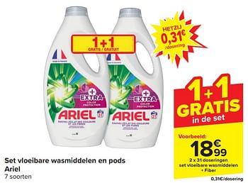 Promotions Set vloeibare wasmiddelen + fiber - Ariel - Valide de 17/04/2024 à 23/04/2024 chez Carrefour