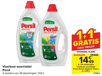Promotions Vloeibaar wasmiddel fresh active hygienic clean - Persil - Valide de 17/04/2024 à 23/04/2024 chez Carrefour