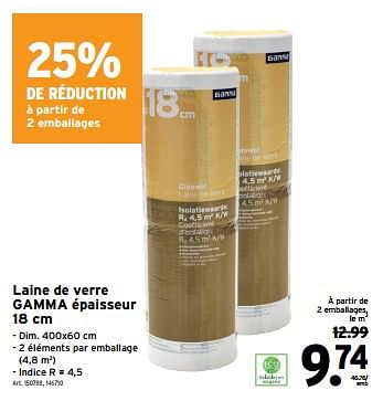 Promotions Laine de verre gamma - Produit maison - Gamma - Valide de 10/04/2024 à 23/04/2024 chez Gamma