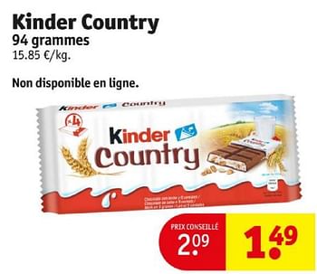 Promotions Kinder country - Kinder - Valide de 16/04/2024 à 21/04/2024 chez Kruidvat