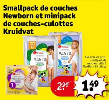 Promoties Smallpack de couches taille 1 newborn - Huismerk - Kruidvat - Geldig van 16/04/2024 tot 21/04/2024 bij Kruidvat