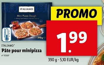Promoties Pâte pour minipizza - Italiamo - Geldig van 17/04/2024 tot 23/04/2024 bij Lidl