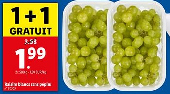 Promoties Raisins blancs sans pépins - Huismerk - Lidl - Geldig van 17/04/2024 tot 23/04/2024 bij Lidl