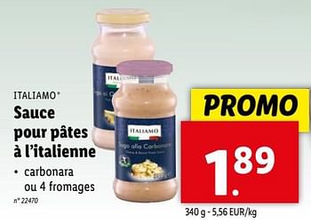 Promoties Sauce pour pâtes à l’italienne - Italiamo - Geldig van 17/04/2024 tot 23/04/2024 bij Lidl