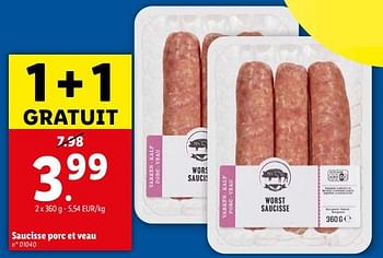 Promoties Saucisse porc et veau - Huismerk - Lidl - Geldig van 17/04/2024 tot 23/04/2024 bij Lidl