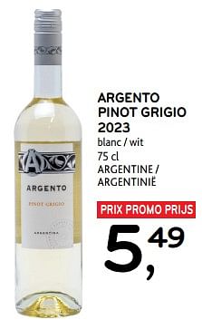 Promoties Argento pinot grigio 2023 blanc - Witte wijnen - Geldig van 10/04/2024 tot 23/04/2024 bij Alvo