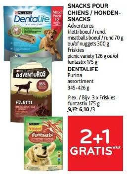 Promoties Snacks pour chiens adventuros + dentalife purina 2+1 gratis - Purina - Geldig van 10/04/2024 tot 23/04/2024 bij Alvo
