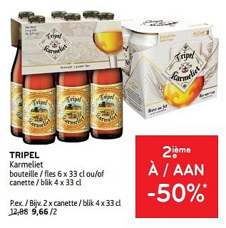 Promoties Tripel karmeliet 2ième à -50% - TRipel Karmeliet - Geldig van 10/04/2024 tot 23/04/2024 bij Alvo