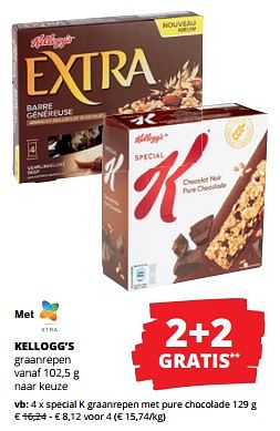 Promoties Special k graanrepen met pure chocolade - Kellogg's - Geldig van 11/04/2024 tot 24/04/2024 bij Spar (Colruytgroup)