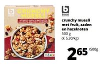 Promoties Crunchy muesli met fruit, zaden en hazelnoten - Boni - Geldig van 11/04/2024 tot 24/04/2024 bij Spar (Colruytgroup)