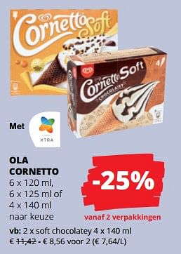 Promoties Ola cornetto soft chocolatey - Ola - Geldig van 11/04/2024 tot 24/04/2024 bij Spar (Colruytgroup)