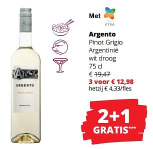 Promotions Argento pinot grigio argentinië wit droog - Vins blancs - Valide de 11/04/2024 à 24/04/2024 chez Spar (Colruytgroup)