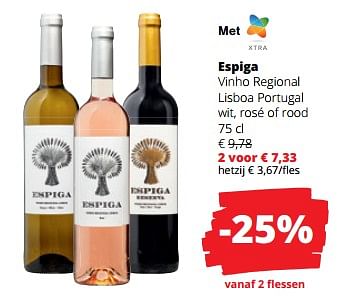 Promotions Espiga vinho regional lisboa portugal wit, rosé of rood - Vins blancs - Valide de 11/04/2024 à 24/04/2024 chez Spar (Colruytgroup)