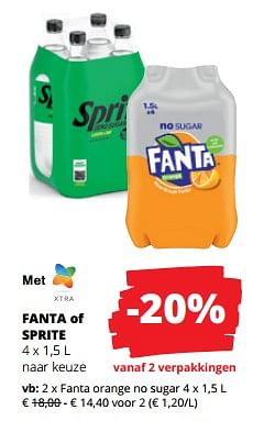 Promoties Fanta orange no sugar - Fanta - Geldig van 11/04/2024 tot 24/04/2024 bij Spar (Colruytgroup)