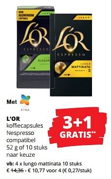 Promotions L’or koffiecapsules nespresso compatibel lungo mattinata - Douwe Egberts - Valide de 11/04/2024 à 24/04/2024 chez Spar (Colruytgroup)