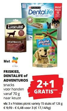 Promotions Snacks voor honden friskies picnic variety - Purina - Valide de 11/04/2024 à 24/04/2024 chez Spar (Colruytgroup)