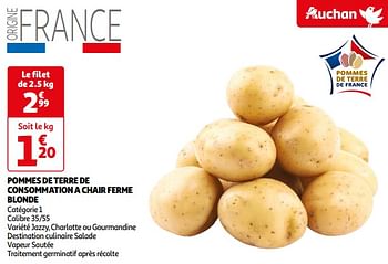 Promoties Pommes de terre de consommation a chair ferme blonde - Huismerk - Auchan - Geldig van 18/04/2024 tot 23/04/2024 bij Auchan