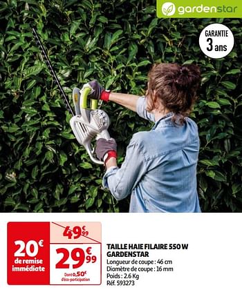 Promoties Taille haie filaire 550 w gardenstar - GardenStar - Geldig van 16/04/2024 tot 22/04/2024 bij Auchan