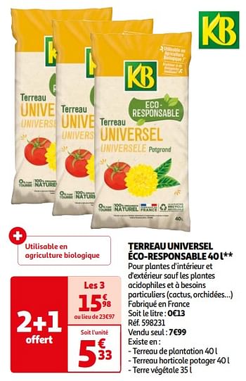 Promoties Terreau universel éco-responsable - KB - Geldig van 16/04/2024 tot 22/04/2024 bij Auchan