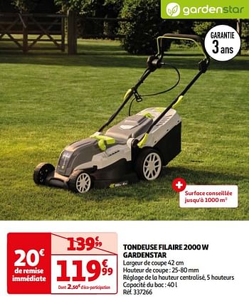 Promoties Tondeuse filaire 2000 w gardenstar - GardenStar - Geldig van 16/04/2024 tot 22/04/2024 bij Auchan