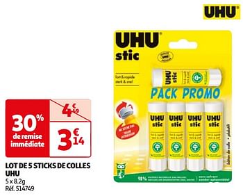 Promoties Lot de 5 sticks de colles uhu - UHU - Geldig van 16/04/2024 tot 22/04/2024 bij Auchan