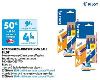 Promoties Lot de 6 recharges frixion ball pilot - Pilot - Geldig van 16/04/2024 tot 22/04/2024 bij Auchan
