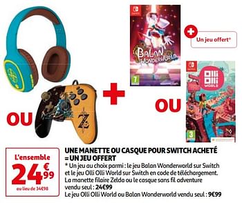 Promoties Une manette ou casque pour switch acheté = un jeu offert - Huismerk - Auchan - Geldig van 16/04/2024 tot 22/04/2024 bij Auchan