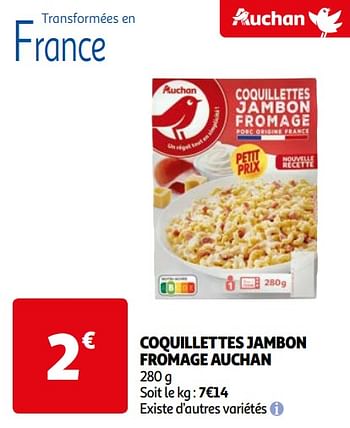 Promoties Coquillettes jambon fromage auchan - Huismerk - Auchan - Geldig van 16/04/2024 tot 22/04/2024 bij Auchan