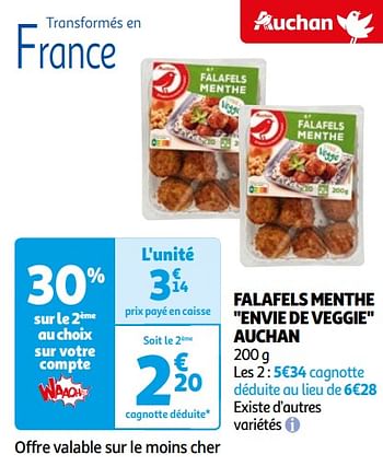 Promoties Falafels menthe envie de veggie auchan - Huismerk - Auchan - Geldig van 16/04/2024 tot 22/04/2024 bij Auchan