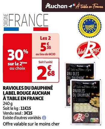 Promoties Ravioles du dauphiné label rouge auchan à table en france - Huismerk - Auchan - Geldig van 16/04/2024 tot 22/04/2024 bij Auchan