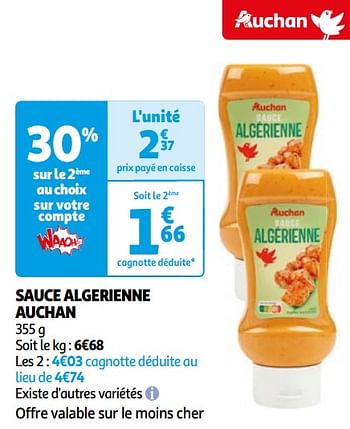 Promoties Sauce algerienne auchan - Huismerk - Auchan - Geldig van 16/04/2024 tot 22/04/2024 bij Auchan