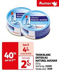 Thon blanc entier au naturel auchan-Huismerk - Auchan