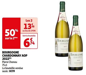 Promoties Bourgogne chardonnay aop 2022 pierre chanau - Witte wijnen - Geldig van 16/04/2024 tot 22/04/2024 bij Auchan