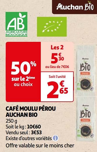 Promoties Café moulu pérou auchan bio - Huismerk - Auchan - Geldig van 16/04/2024 tot 22/04/2024 bij Auchan