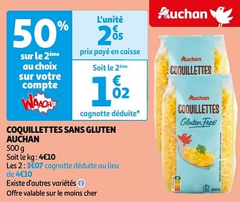 Promoties Coquillettes sans gluten auchan - Huismerk - Auchan - Geldig van 16/04/2024 tot 22/04/2024 bij Auchan