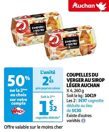 Promoties Coupelles du verger au sirop léger auchan - Huismerk - Auchan - Geldig van 16/04/2024 tot 22/04/2024 bij Auchan