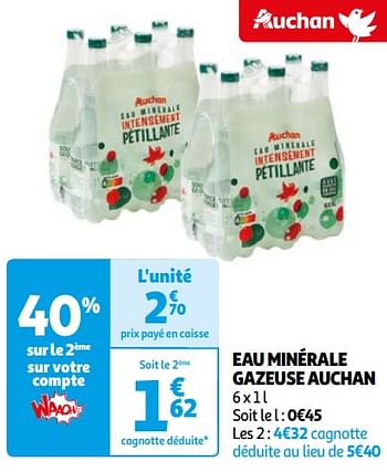 Promoties Eau minérale gazeuse auchan - Huismerk - Auchan - Geldig van 16/04/2024 tot 22/04/2024 bij Auchan