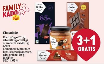Promotions Chocoladereep dark praliné - Galler - Valide de 18/04/2024 à 24/04/2024 chez Delhaize