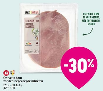 Promotions Ontvette ham zonder toegevoegde nitrieten - Produit Maison - Delhaize - Valide de 18/04/2024 à 24/04/2024 chez Delhaize