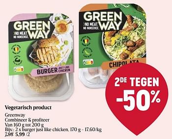 Promoties Burger just like chicken - Greenway - Geldig van 18/04/2024 tot 24/04/2024 bij Delhaize