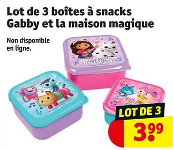 Promoties Lot de 3 boîtes à snacks gabby et la maison magique - Gabby's Dollhouse - Geldig van 16/04/2024 tot 21/04/2024 bij Kruidvat