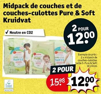 Promotions Midpack de couches-culottes taille 5 pure + soft - Produit maison - Kruidvat - Valide de 16/04/2024 à 21/04/2024 chez Kruidvat