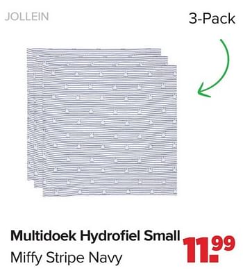 Promotions Multidoek hydrofiel small miffy stripe navy - Jollein - Valide de 15/04/2024 à 25/05/2024 chez Baby-Dump
