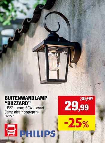 Promotions Buitenwandlamp buzzard - Philips - Valide de 17/04/2024 à 28/04/2024 chez Hubo