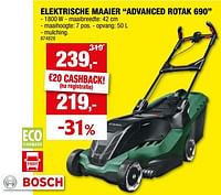 Promoties Bosch elektrische maaier advanced rotak 690 - Bosch - Geldig van 17/04/2024 tot 28/04/2024 bij Hubo