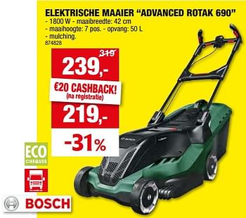 Promotions Bosch elektrische maaier advanced rotak 690 - Bosch - Valide de 17/04/2024 à 28/04/2024 chez Hubo