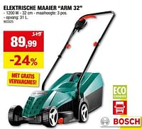 Promoties Bosch elektrische maaier arm 32 - Bosch - Geldig van 17/04/2024 tot 28/04/2024 bij Hubo