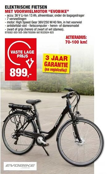 Promotions Elektrische fietsen met voorwielmotor evobike - Evobike - Valide de 17/04/2024 à 28/04/2024 chez Hubo